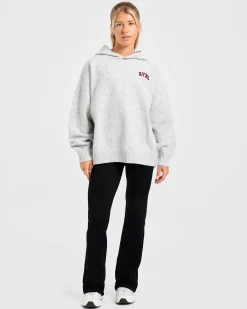 Varsity Minimal Logo Oversized Knitted Hoodie