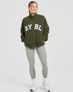 Varsity Oversized Fleece Zip Up Jacket