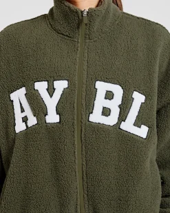 Varsity Oversized Fleece Zip Up Jacket