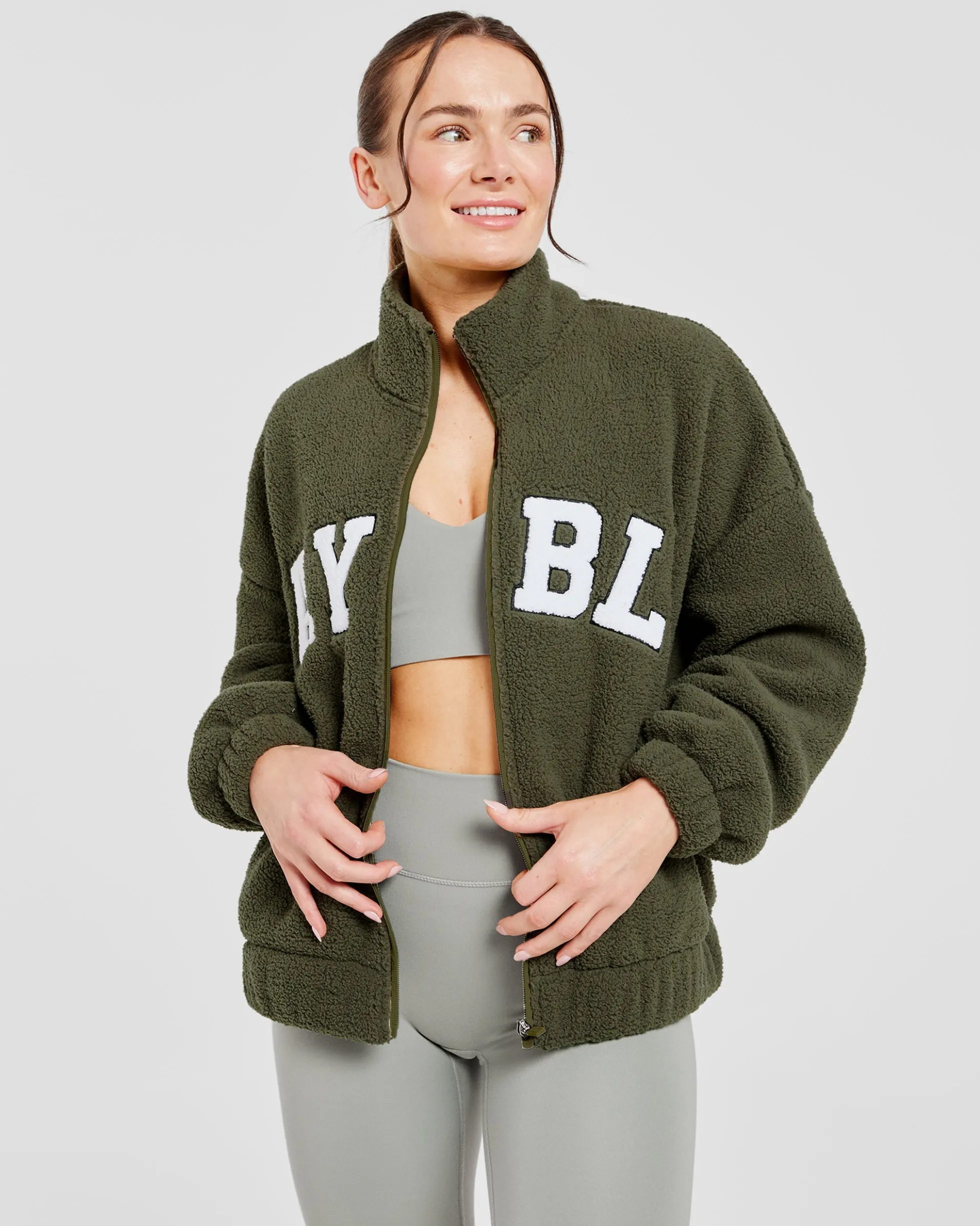 Varsity Oversized Fleece Zip Up Jacket