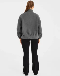 Varsity Oversized Fleece Zip Up Jacket