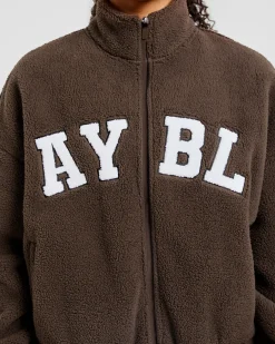 Varsity Oversized Fleece Zip Up Jacket