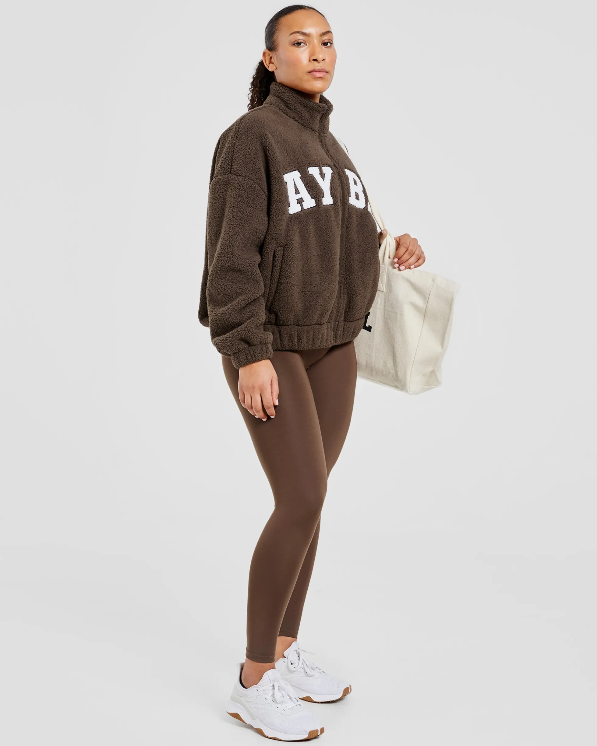 Varsity Oversized Fleece Zip Up Jacket