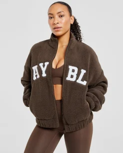 Varsity Oversized Fleece Zip Up Jacket