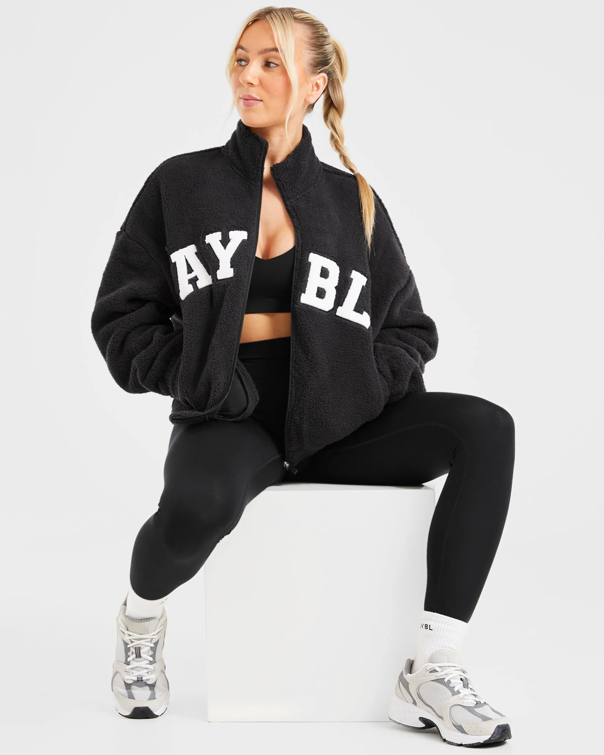 Varsity Oversized Fleece Zip Up Jacket