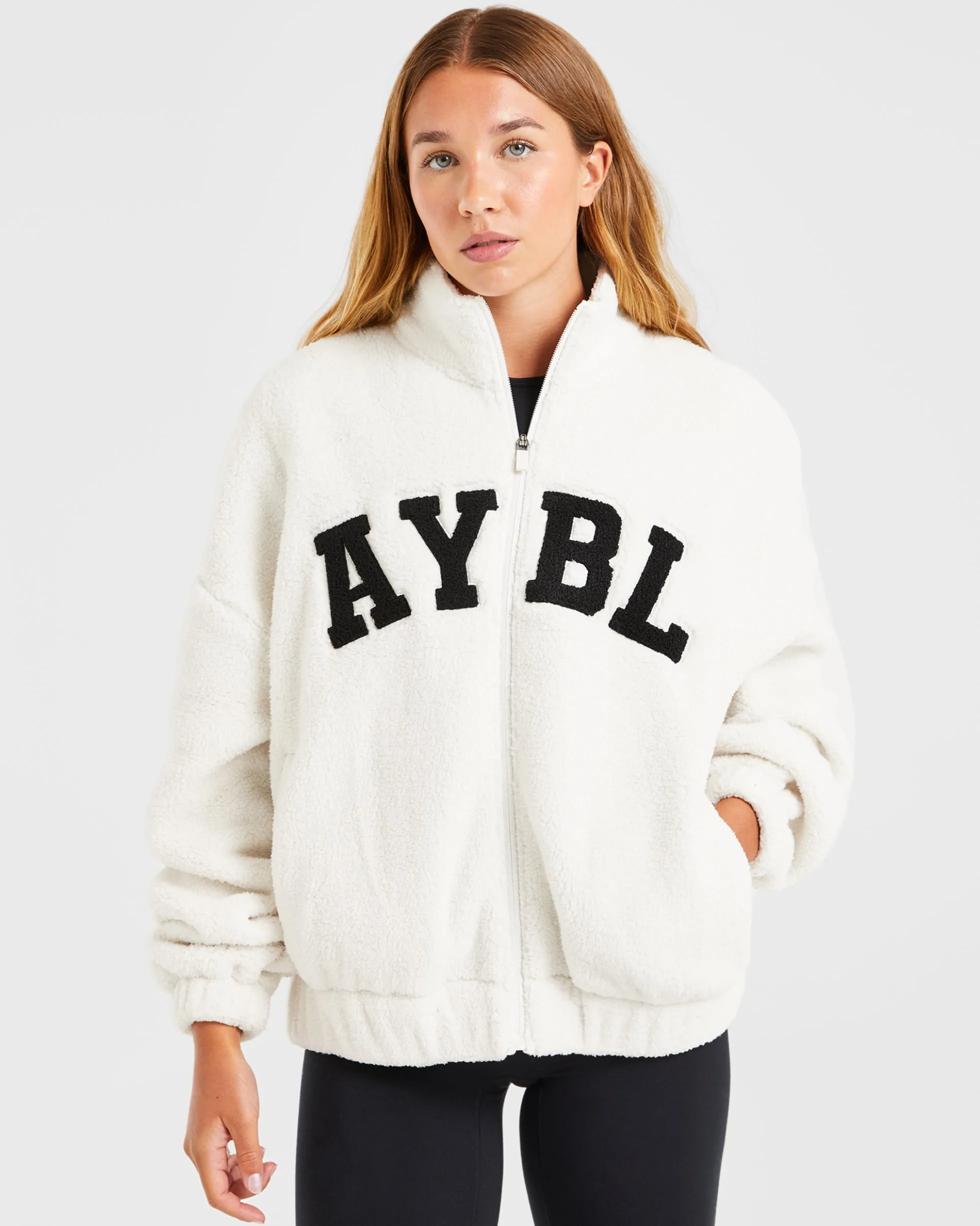 Varsity Oversized Fleece Zip Up Jacket