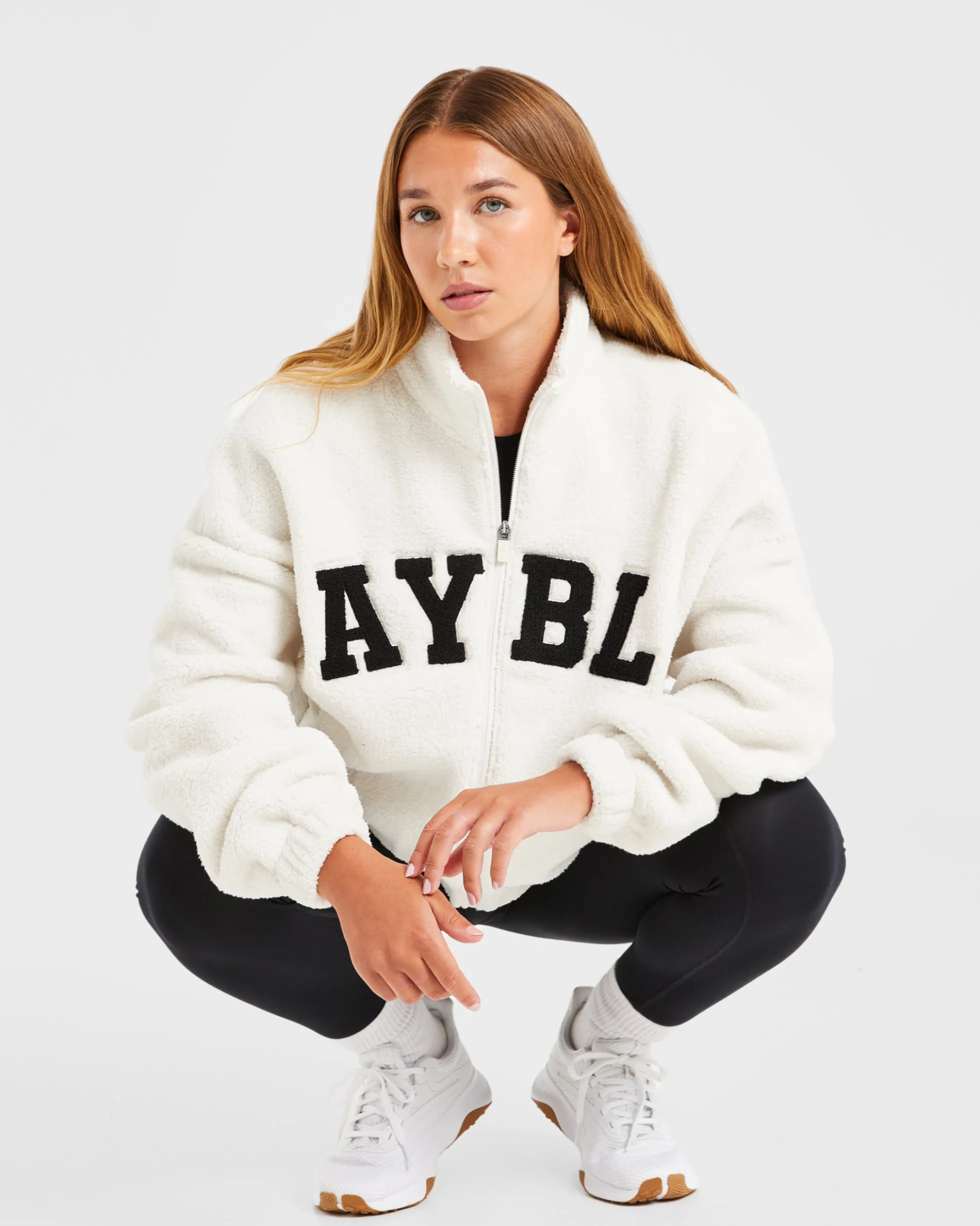 Varsity Oversized Fleece Zip Up Jacket